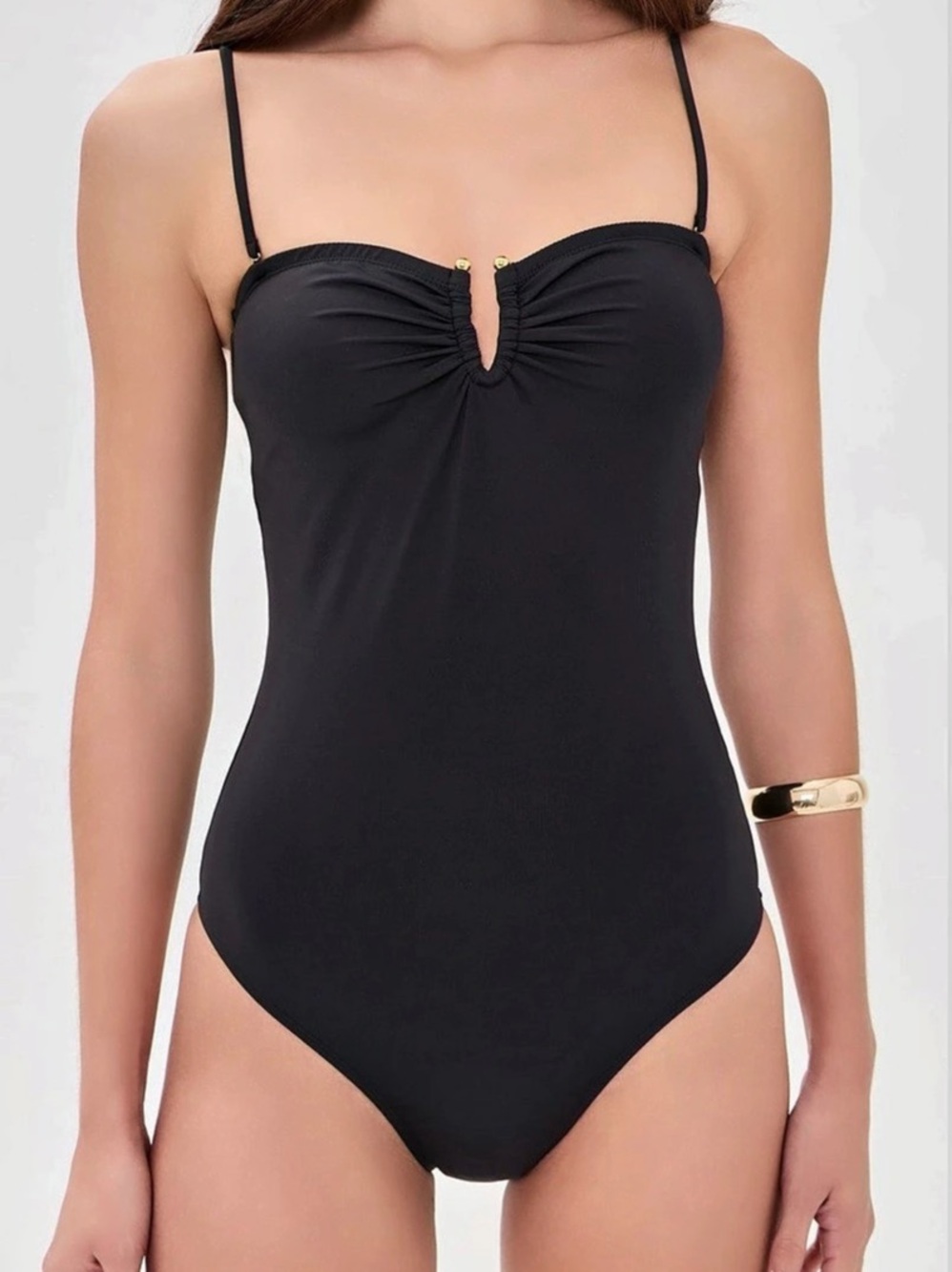 Nili Lotan Ruched One-Piece Swimsuit in Black Size Large NWT